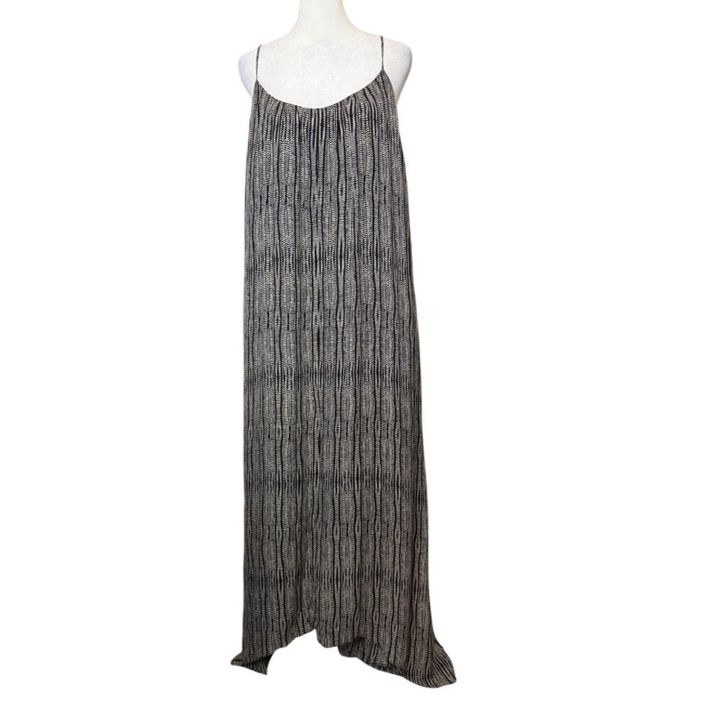 L’AGENCE Silk Maxi Dress Size 8 Black White Abstract Print Spaghetti Strap - Picture 2 of 8